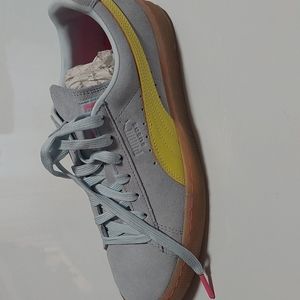 Sophia Webster blue and neon yellow puma suede sneakers